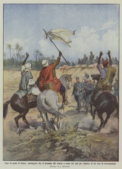 After the Capture of Zuara, Messenger Presents to the Trenches on Behalf of the Chiefs to Ask by Achille Beltrame