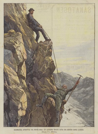 Dramatic Adventure on Monte Rosa, A Mountaineer Suspended Above the Abyss for Seven Hours by Achille Beltrame