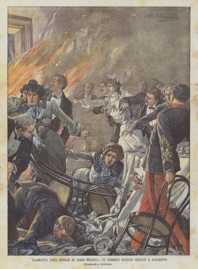 Dramatic Wedding Feast in Arras (France), A Terrible Fire During the Banquet by Achille Beltrame