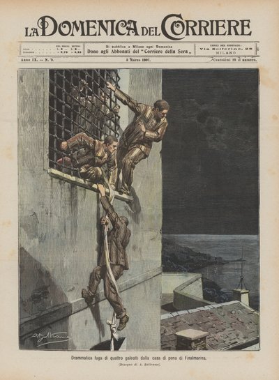 Dramatic Escape of Four Convicts from the Finalmarina Prison by Achille Beltrame