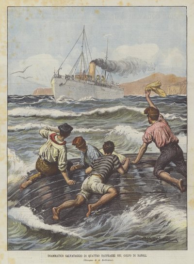 Dramatic Rescue of Four Shipwrecked People in the Gulf of Naples by Achille Beltrame