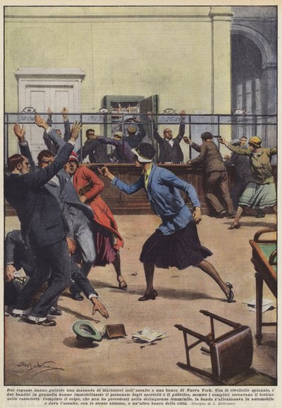 Two girls led a gang of criminals in an assault on a bank in New York by Achille Beltrame