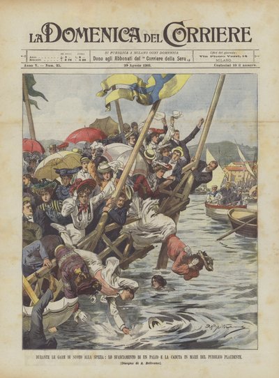During the Swimming Races in La Spezia, The Collapse of a Platform and the Fall of the Applauding Public into the Sea by Achille Beltrame