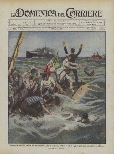 During the Speedboat Race Between Anzio and Fiumicino, the Eolo, with Onboard by Achille Beltrame