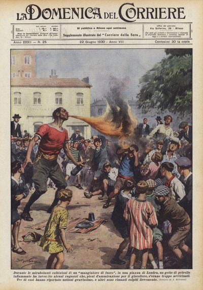 During the amazing performances of a fire eater in a square in London by Achille Beltrame