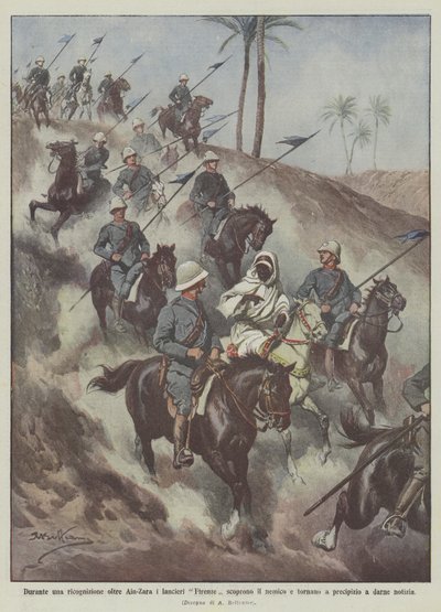 During a Reconnaissance Beyond Ain-Zara, the Florence Lancers Discover the Enemy and Return by Achille Beltrame