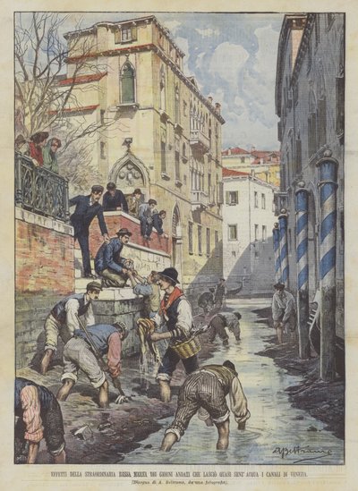 Effects of the Extraordinary Low Tide of Recent Days That Left the Canals of Venice Almost Without Water by Achille Beltrame