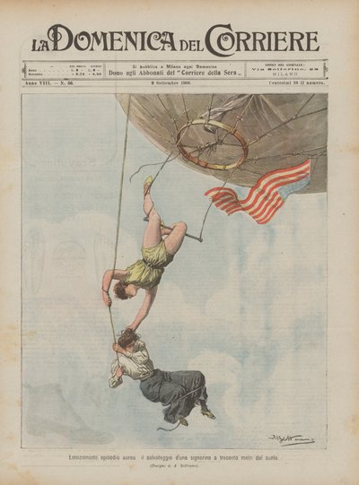 Exciting aerial episode, the rescue of a young lady three hundred meters from the ground by Achille Beltrame