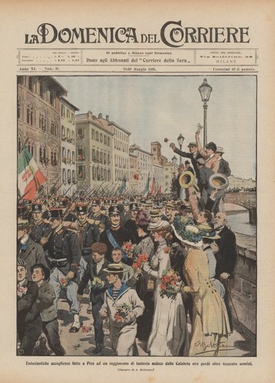 Enthusiastic welcomes made in Pisa to an infantry regiment returning from Calabria by Achille Beltrame