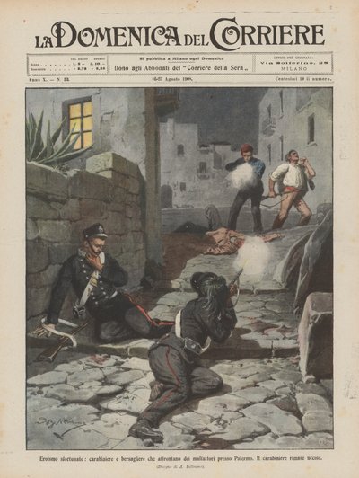 Unfortunate heroism, a carabiniere and a bersagliere facing criminals near Palermo by Achille Beltrame