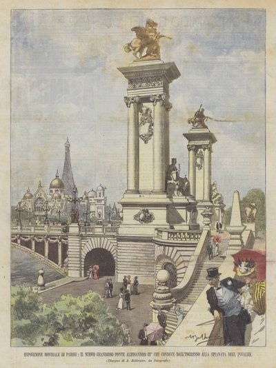 Paris World Exposition, the New Grandiose Alexander III Bridge Leading from the Entrance by Achille Beltrame