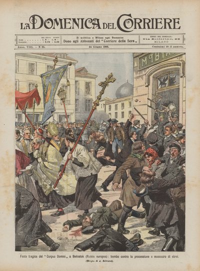 Tragic Corpus Christi festival in Bielostok (European Russia), bombs against the procession and massacre of Jews by Achille Beltrame