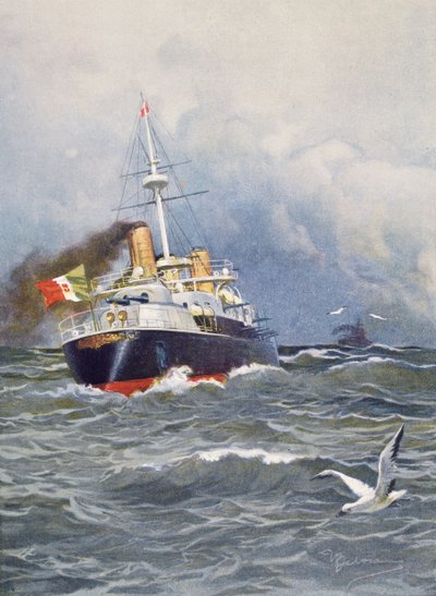 First-class battleship Re Umberto, illustration by Achille Beltrame from weekly magazine L