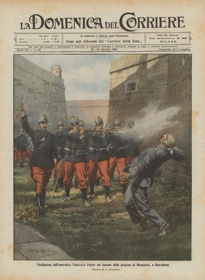 Execution of the Anarchist Francesco Ferrer in the Moat of Montjuich Prison in Barcelona by Achille Beltrame