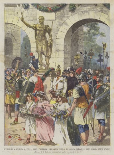 The German Emperors in Front of the Decuman Gate of the Ancient Castle of Saalburg by Achille Beltrame