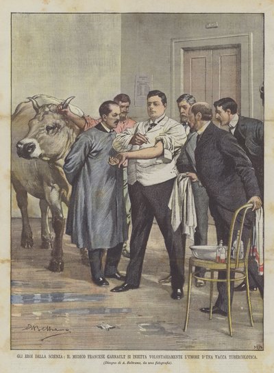 The Heroes of Science, The French Doctor Garnault Voluntarily Injecting Himself with Tuberculous Cow Humor by Achille Beltrame