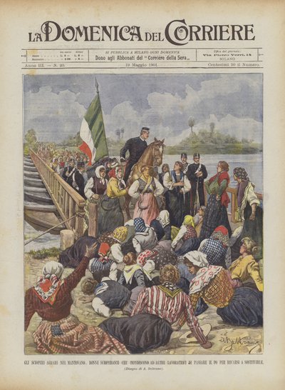 The Agrarian Strikes in Mantua, Striking Women Preventing Other Workers by Achille Beltrame