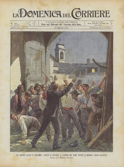 The Agrarian Strikes in Lombardy, Assault by Peasants on the Castle of the Dukes Visconti di Modrone, Near Gallarate by Achille Beltrame