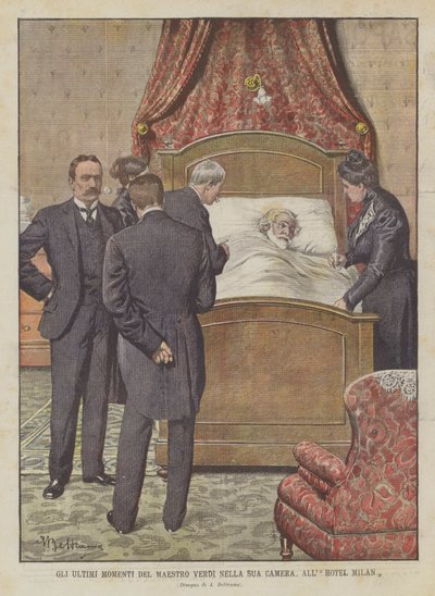 The Last Moments of Maestro Verdi in His Room at the Milan Hotel by Achille Beltrame