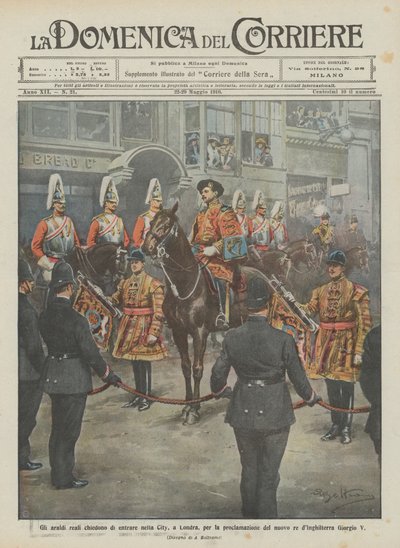 The royal heralds ask to enter the City, in London, for the proclamation of the new by Achille Beltrame