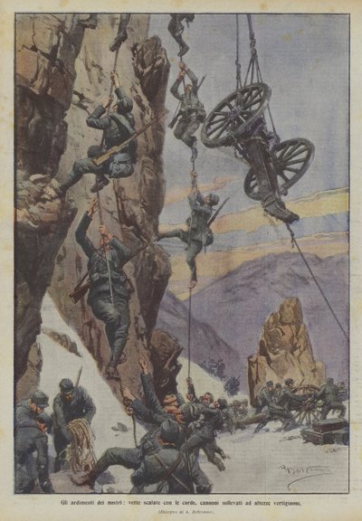 The Daring Feats of Our Men, Peaks Climbed with Ropes, Cannons Lifted to Dizzying Heights by Achille Beltrame