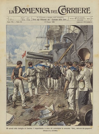 Episodes of the Battle of Tsushima, the Burial at Sea of the Commander of the Battleship Orel ? by Achille Beltrame