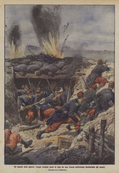 Episodes of the War, French Troops Fleeing from an Underground Trench Bombarded by Enemies by Achille Beltrame