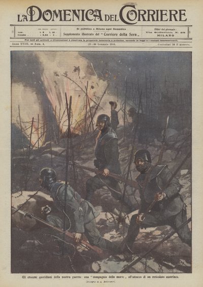 The Daily Heroics of Our War, a Death Company Attacks an Austrian Wire Fence by Achille Beltrame