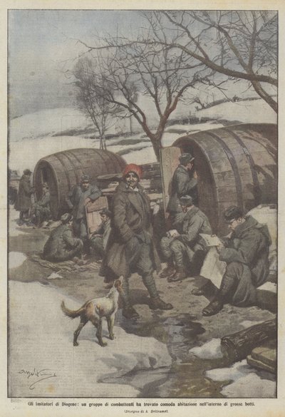 The Imitators of Diogenes, a Group of Fighters Finds Comfortable Housing Inside Large Barrels by Achille Beltrame