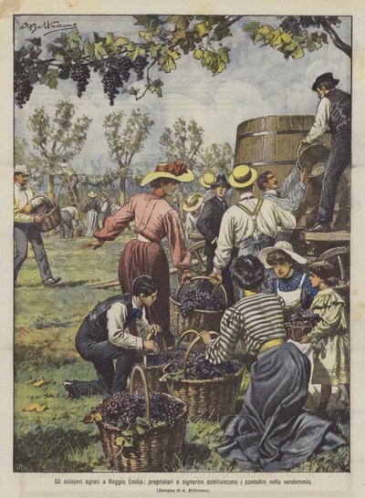 Agrarian Strikes in Reggio Emilia, Owners and Young Ladies Replace Peasants in the Harvest by Achille Beltrame