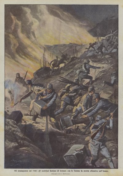 The Stratagems of the Defeated, the Austrians Try to Stop Our Offensive on the Isonzo with Flames by Achille Beltrame