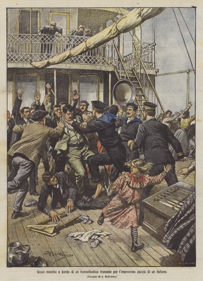 Serious Clash on Board a French Ocean Liner Due to the Sudden Madness of an Italian by Achille Beltrame