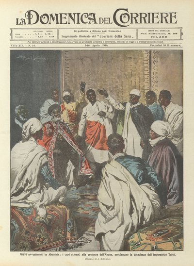 Serious events in Abyssinia, the Shoan chiefs, in the presence of the Abuna, proclaim the downfall by Achille Beltrame