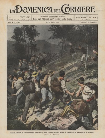 Large column of smugglers surprised at night and put to flight near the border by Achille Beltrame