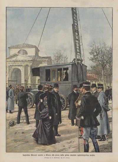 Guglielmo Marconi Attends the Tests of the First Mobile Radiotelegraph Station in Milan by Achille Beltrame