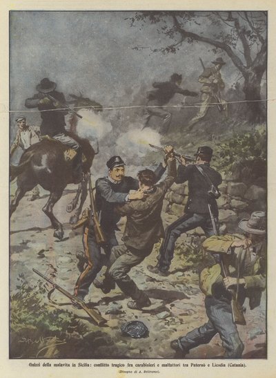 Flashes of Crime in Sicily: Tragic Conflict Between Carabinieri and Criminals Between Paterno and Licodia (Catania) by Achille Beltrame