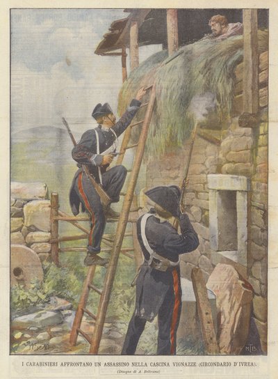 The Carabinieri Confront an Assassin at the Vignazze Farmhouse (Ivrea District) by Achille Beltrame