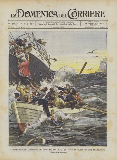 The Dramas of the Sea, The Crew of the Italian Steamer Alfio Saved by a Norwegian Sailing Ship in the Atlantic by Achille Beltrame