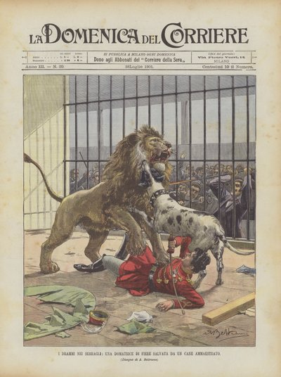 The Dramas in the Seraglios, A Beast Tamer Saved by a Trained Dog by Achille Beltrame