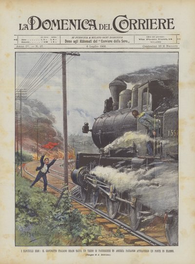 The Heroic Children, The Young Italian Bradi Saving a Passenger Train in America by Achille Beltrame