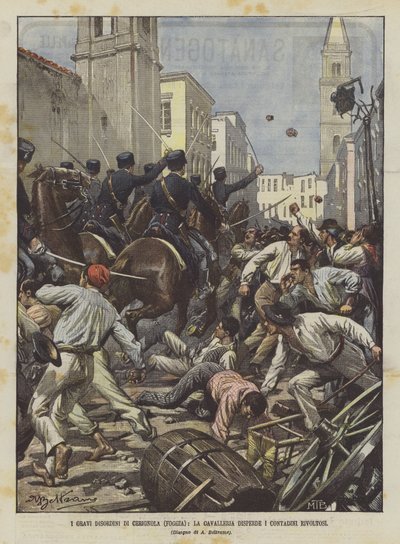 The Serious Disorders in Cerignola (Foggia), the Cavalry Disperses the Revolting Peasants by Achille Beltrame