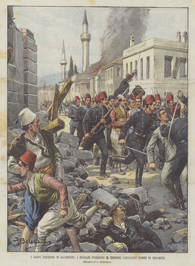 The Serious Disorders in Thessaloniki, The Bulgarians Spread Terror by Throwing Dynamite Bombs by Achille Beltrame