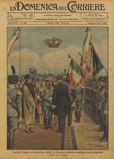 The Sovereigns of Italy and the Princesses in Rhodes, where they received delirious welcomes from the population by Achille Beltrame