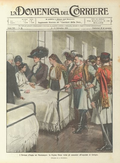 The Sovereigns of Italy in Montenegro, Queen Elena Visits the Sick in the Hospital of Cetinje by Achille Beltrame