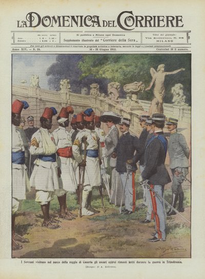 The Sovereigns Visit the Eritrean Ascari Wounded During the War in the Park of the Royal Palace of Caserta by Achille Beltrame