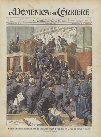 The Riots in the French Chamber, The Fight Between Nationalists and Socialists and the Forced Expulsion by Achille Beltrame