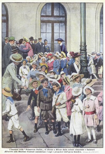 The Children of the Italian Spring Returning to Milan from Climate and Seaside Colonies by Achille Beltrame