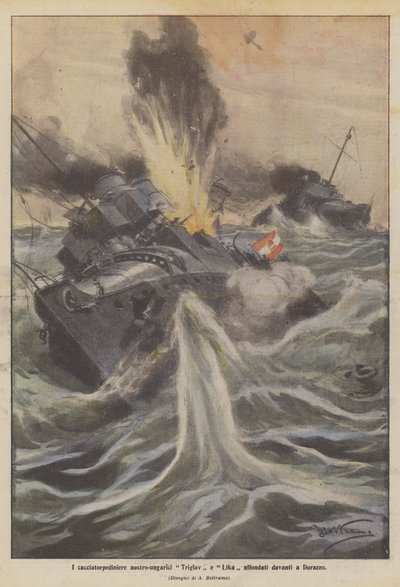 Austro-Hungarian Destroyers Triglav and Lika Sunk Off Durazzo by Achille Beltrame