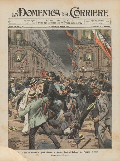 The Cases of Sicily, the Serious Riot at the Quattro Canti of Palermo for the Arrest of Nasi by Achille Beltrame