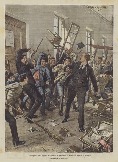 The Students of the Garibaldi Hospice in Palermo Rebel Against the Teachers by Achille Beltrame